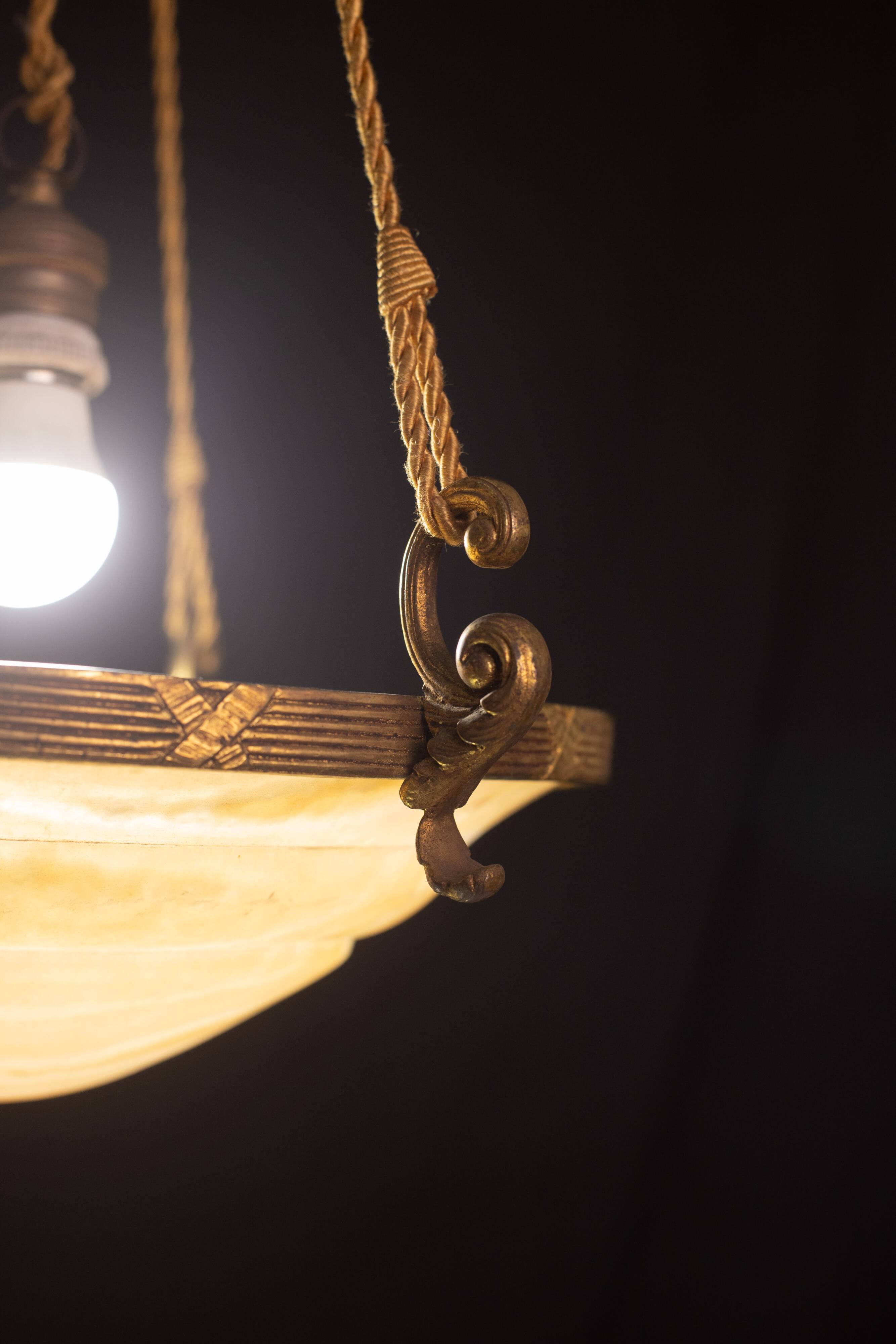 Antique Liberty Alabaster Candlestick, Brass Structure 1940s