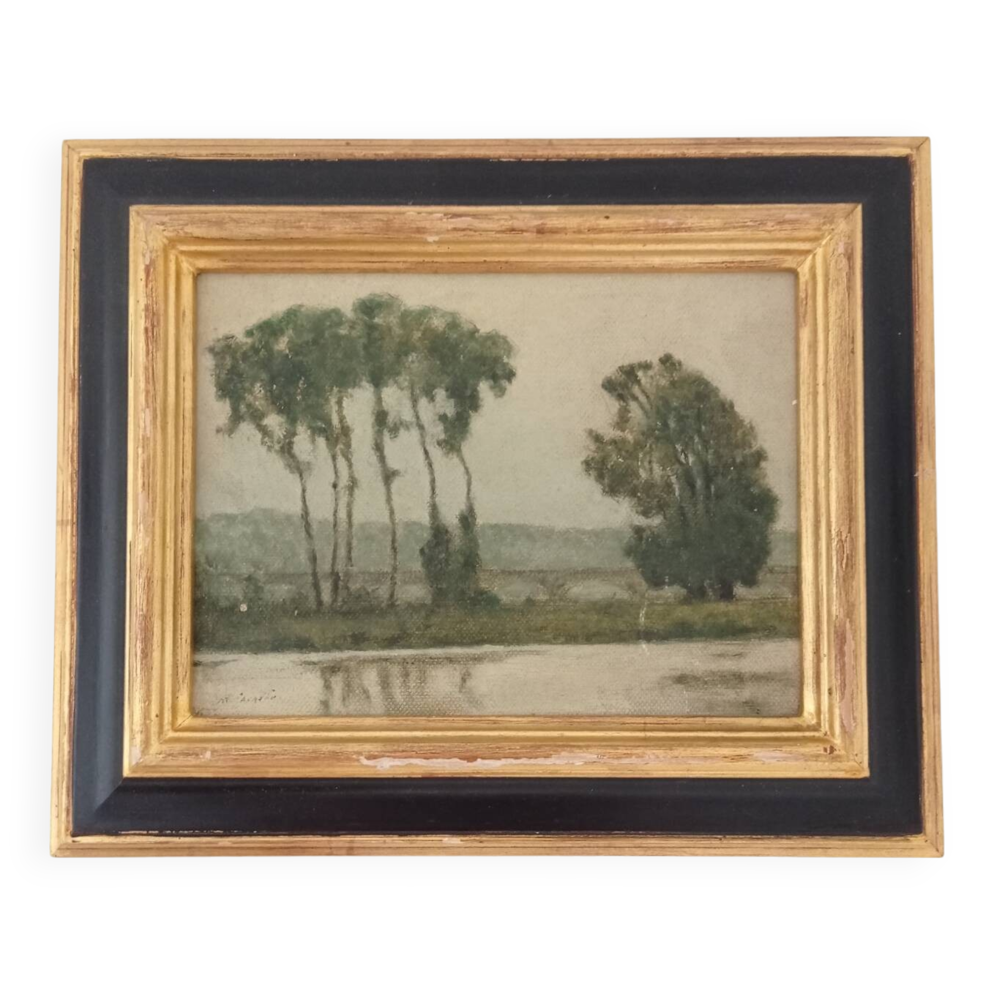 Signed lake landscape painting