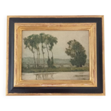 Signed lake landscape painting