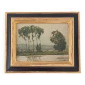 Tableau paysage lacustre signé