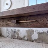 XL farmhouse table in solid oak, brutalist style, 20th century.