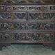Library Desk in Carved Oak with Brass Handles