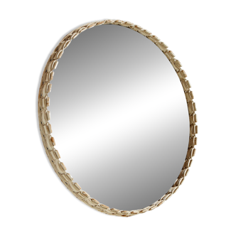 Miroir rond en bois encadré