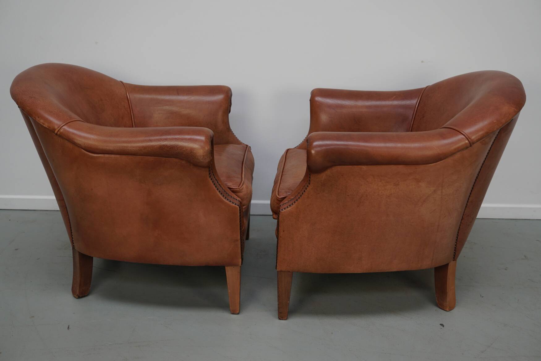 Vintage Dutch Leather Club Chairs in Cognac, Set of 2