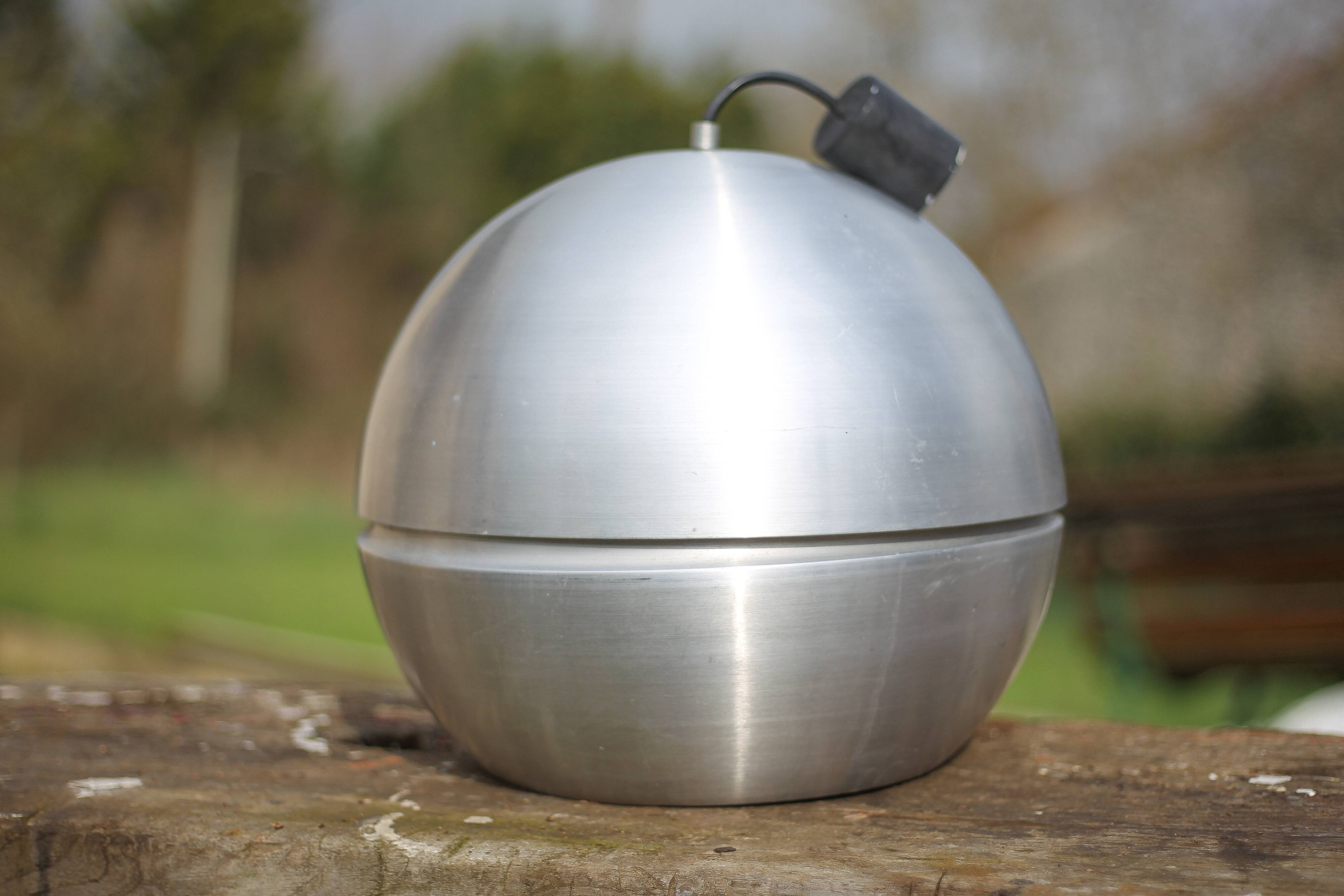 Space age aluminum pendant light, vintage ceiling lamp, ball lamp