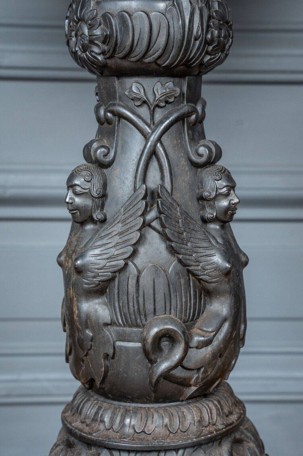 Indochina ironwood pedestal table decor winged character marble top 19th century