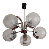 Vintage chandelier with glass globes and chrome steel
