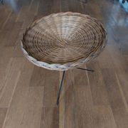 vintage wicker gueridon with a black metal tripod base from the 1960s