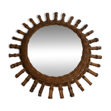 Round rattan mirror
