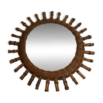 Round rattan mirror
