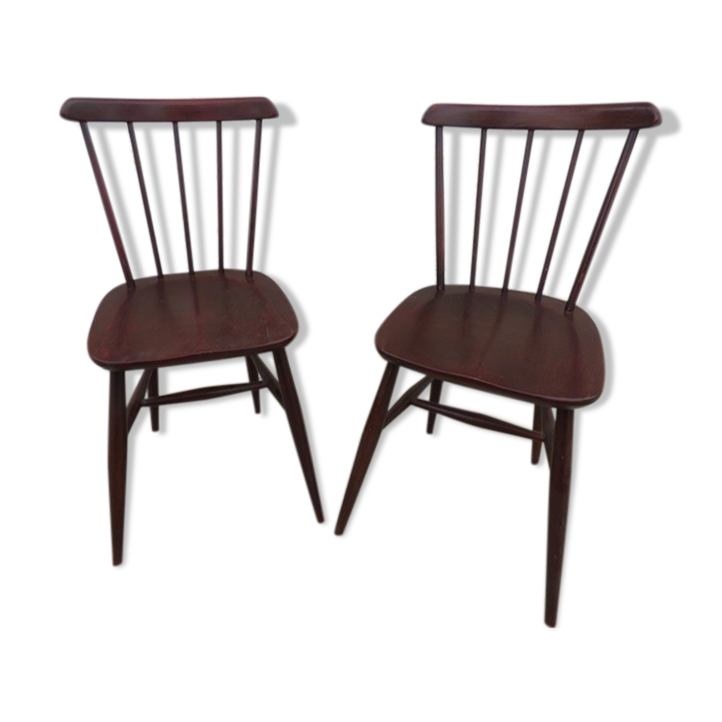 Pair of Baumann-style barette chairs in patinated wood