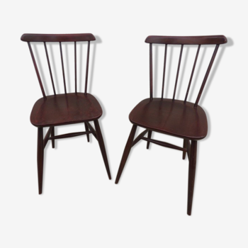 Pair of Baumann-style barette chairs in patinated wood