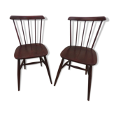 Pair of Baumann-style barette chairs in patinated wood