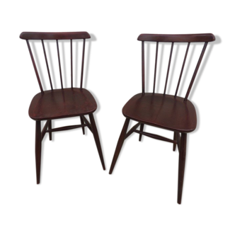 Paire de chaises à barette de style Baumann en bois patinés
