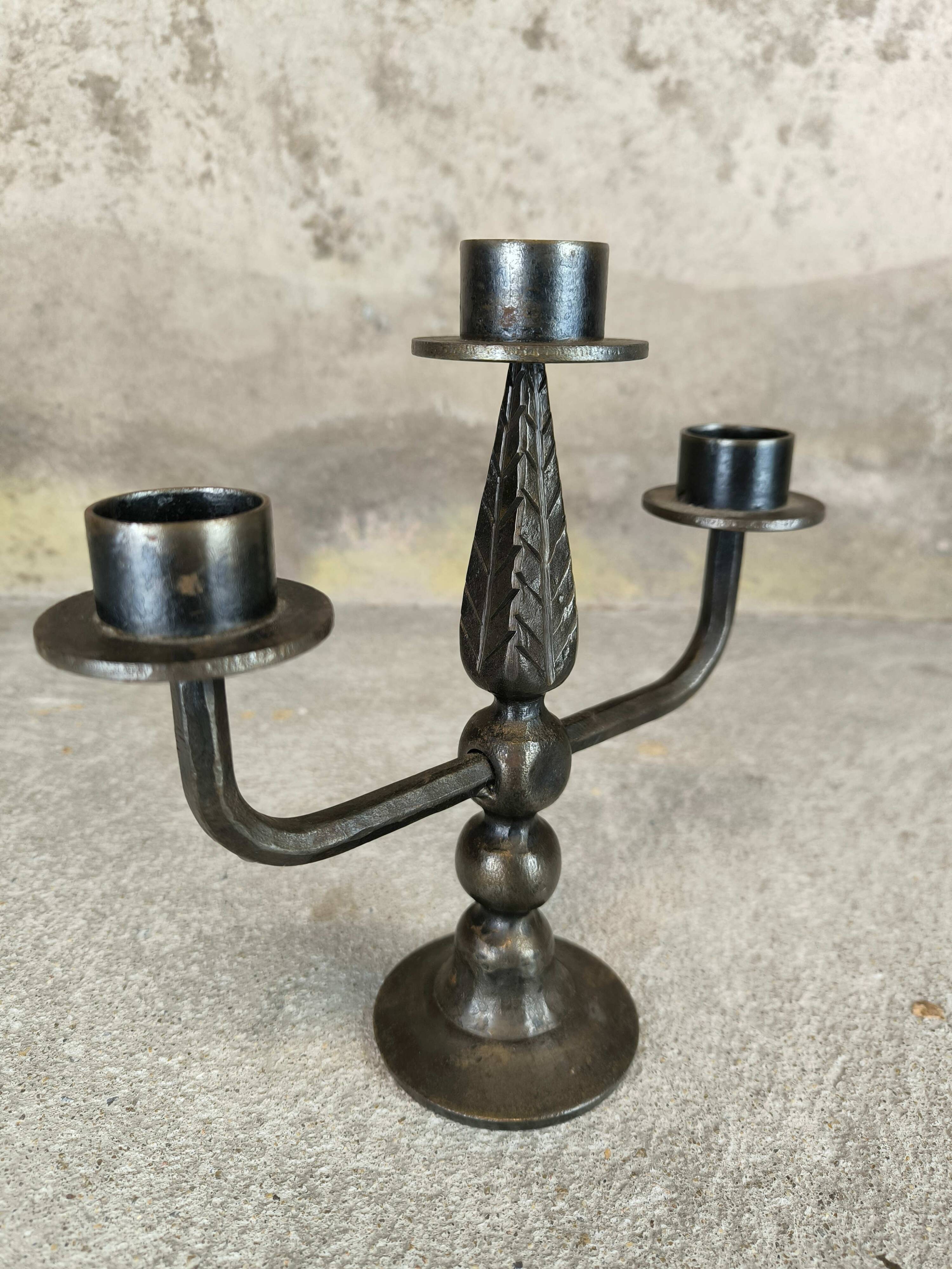 Vintage three-branch metal chandelier
