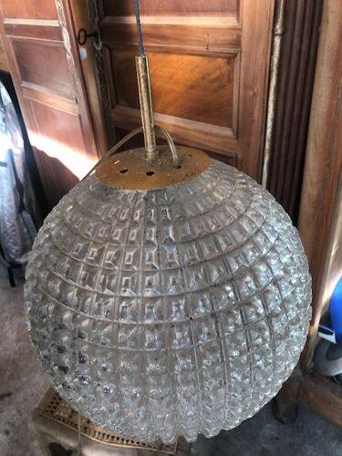 Lampe suspension boule holophane 1960 vintage