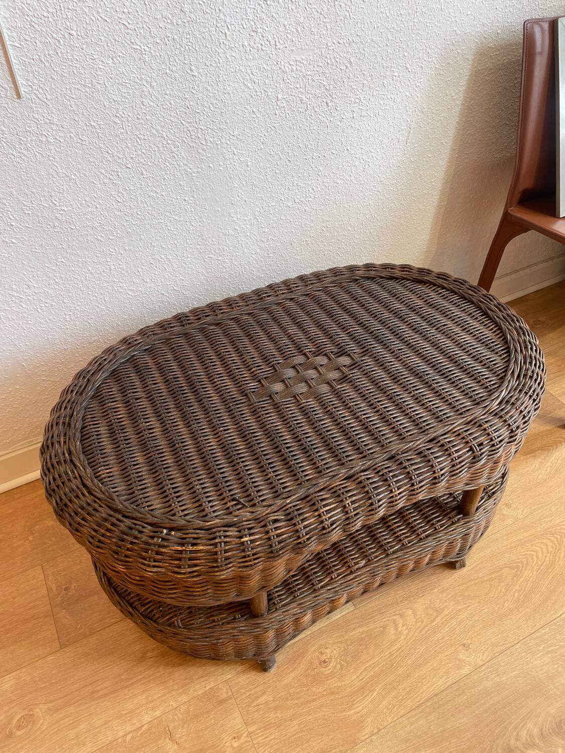 Two-top woven rattan coffee table