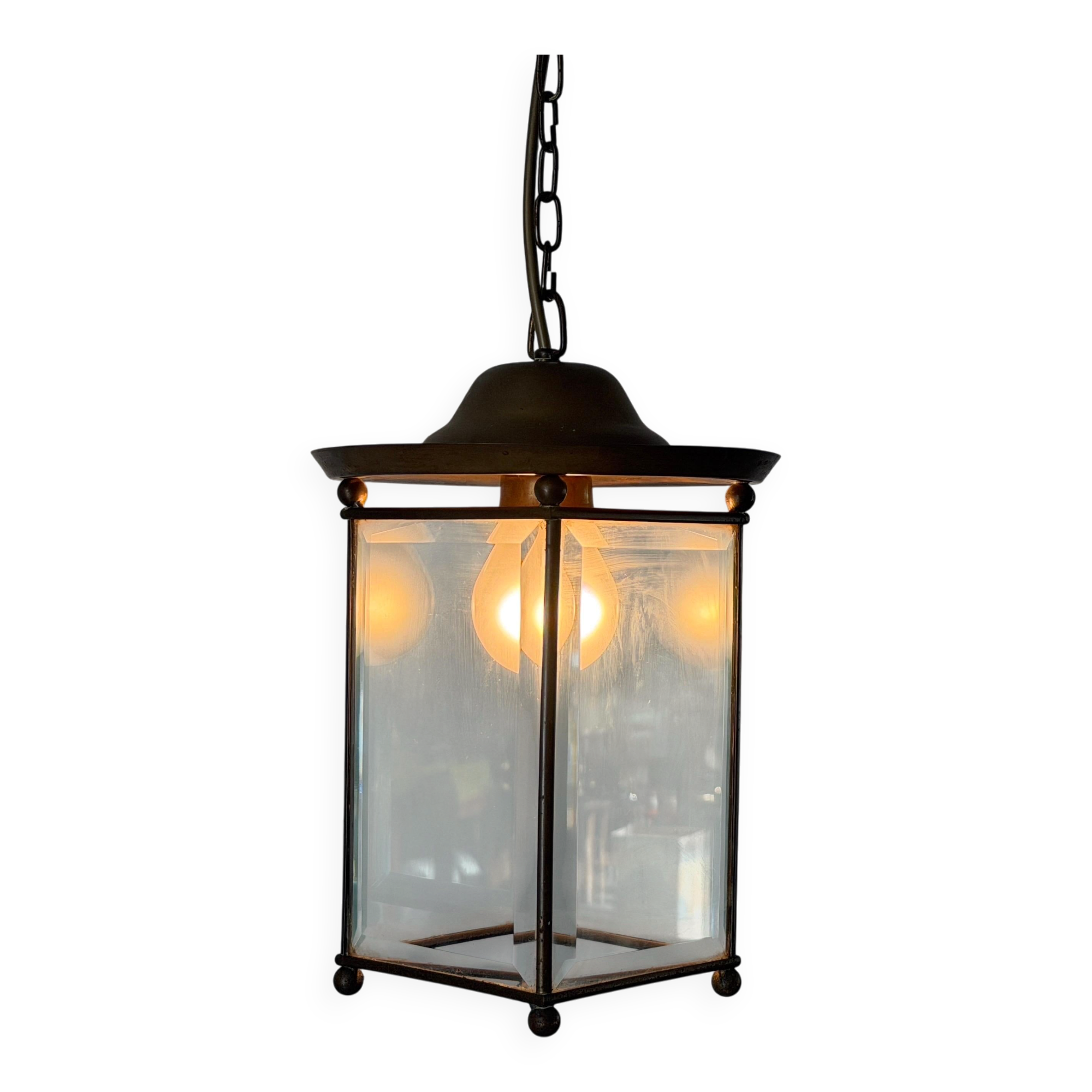 Art Deco ceiling light in brass and glass, 1940s, Germany