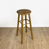 Round vintage wooden bar stool