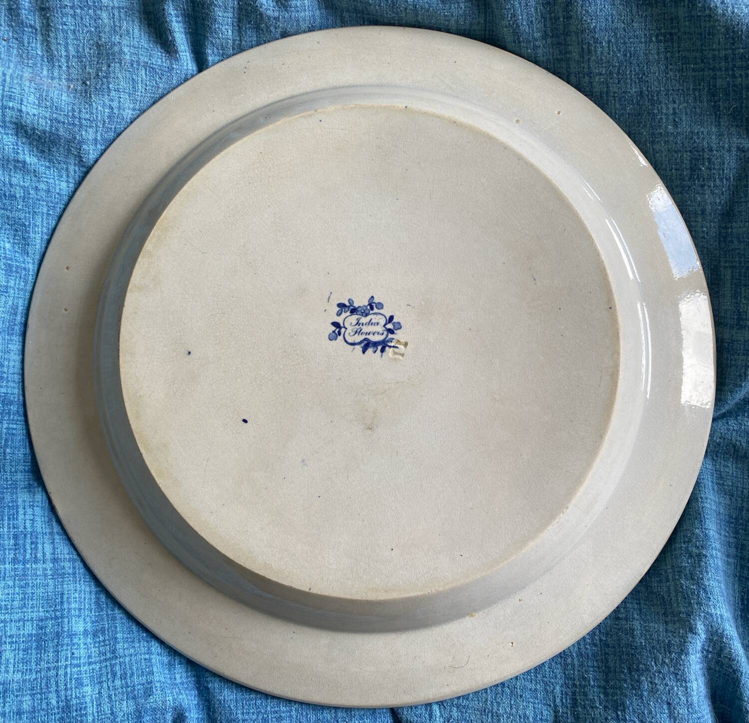 Large round English ironstone dish, 19th century