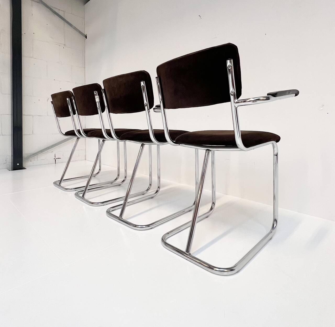 Set metal dining chairs in Gispen style (4), 1970s