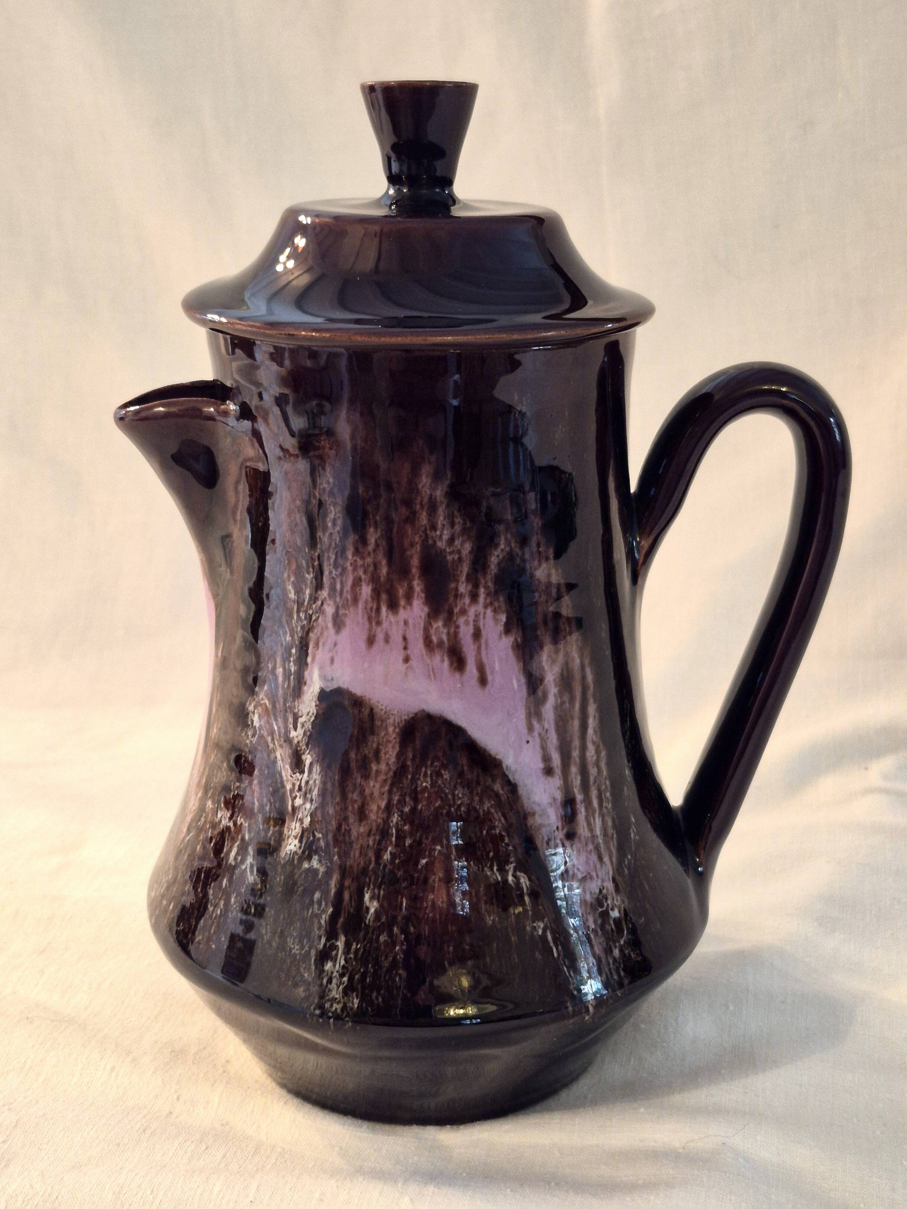 Vallauris ceramic coffee pot with brown and pink glaze A152-1