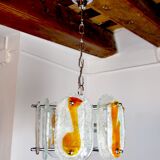 Murano mazzega chandelier, orange frosted glass, italy, 1970
