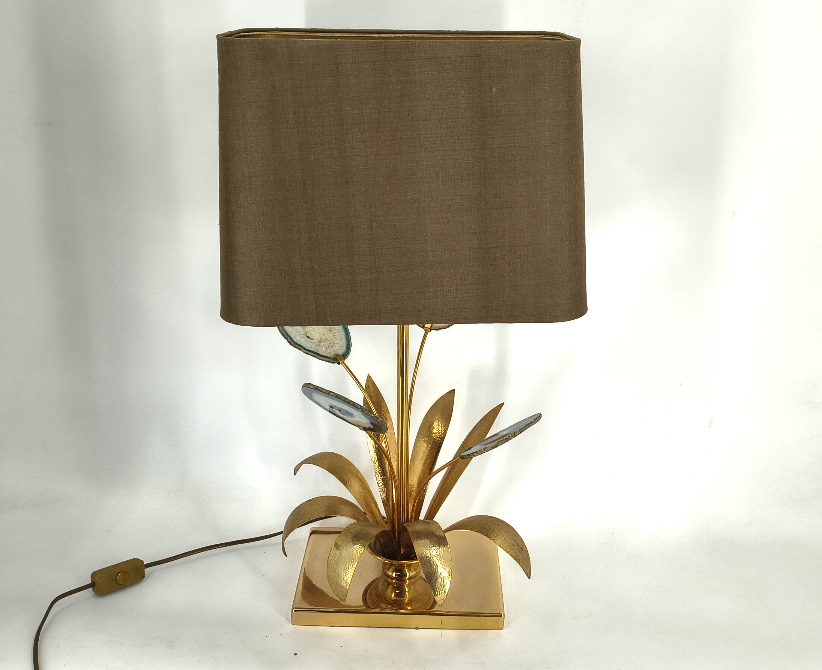 Lampe de table en agate vintage en laiton, années 1970