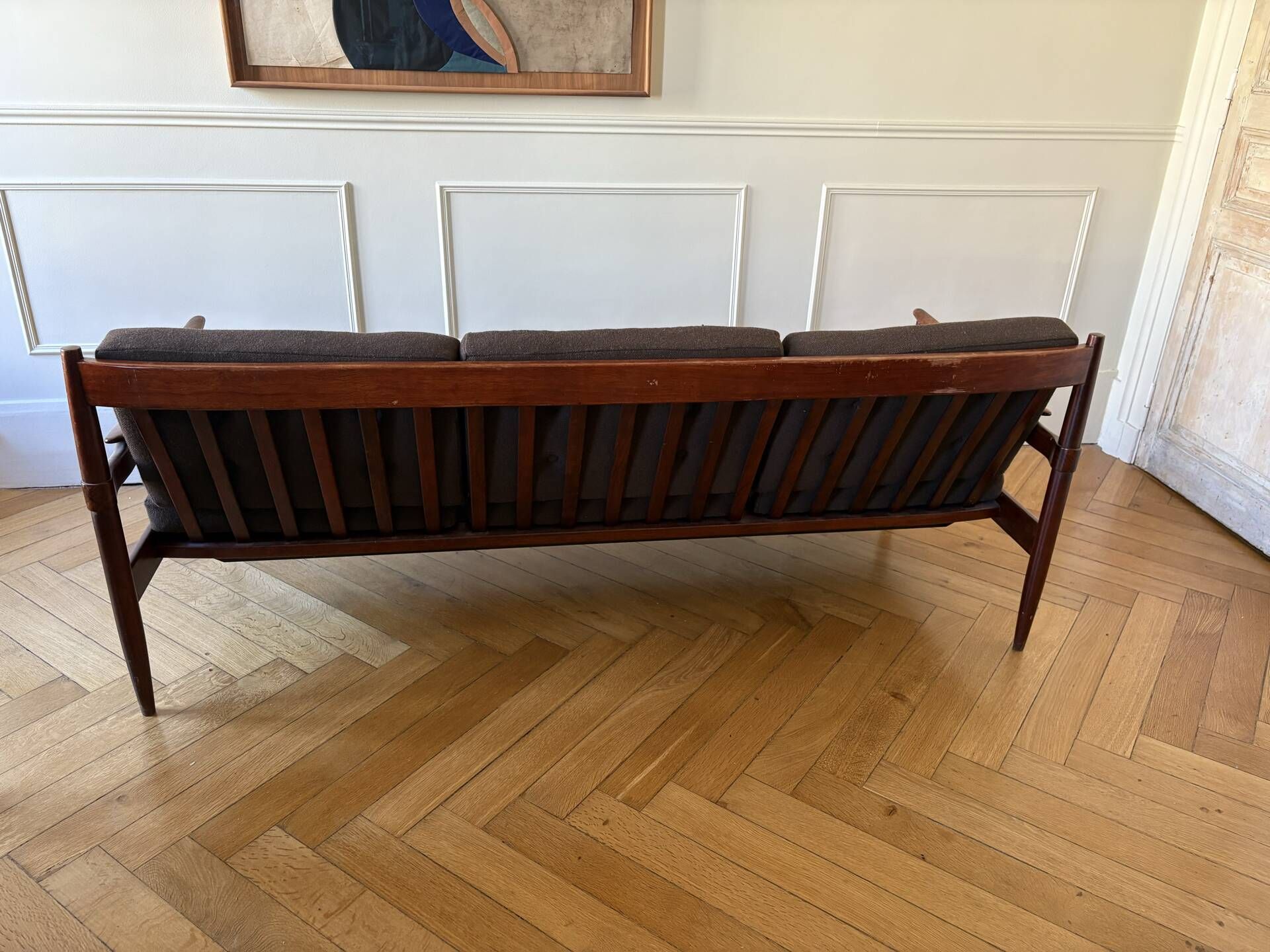Teak and Danish Scandinavian wool sofa