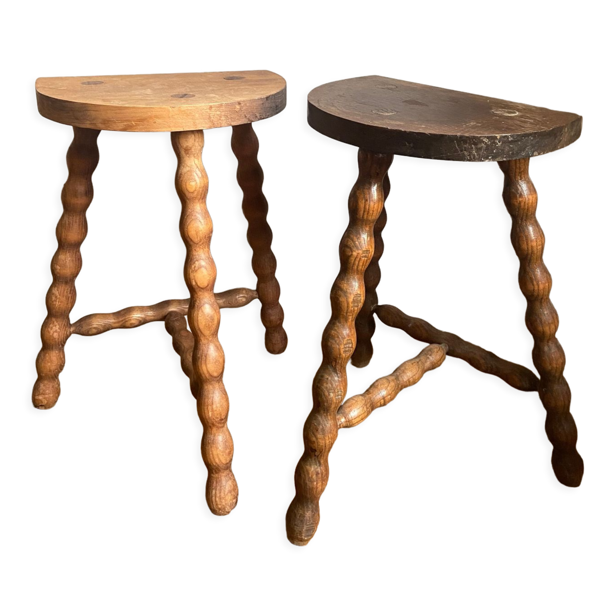 Pair of wooden milkman's stools turned brutalist
