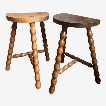 Pair of wooden milkman's stools turned brutalist