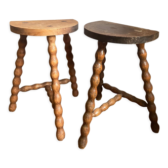 Pair of wooden milkman's stools turned brutalist