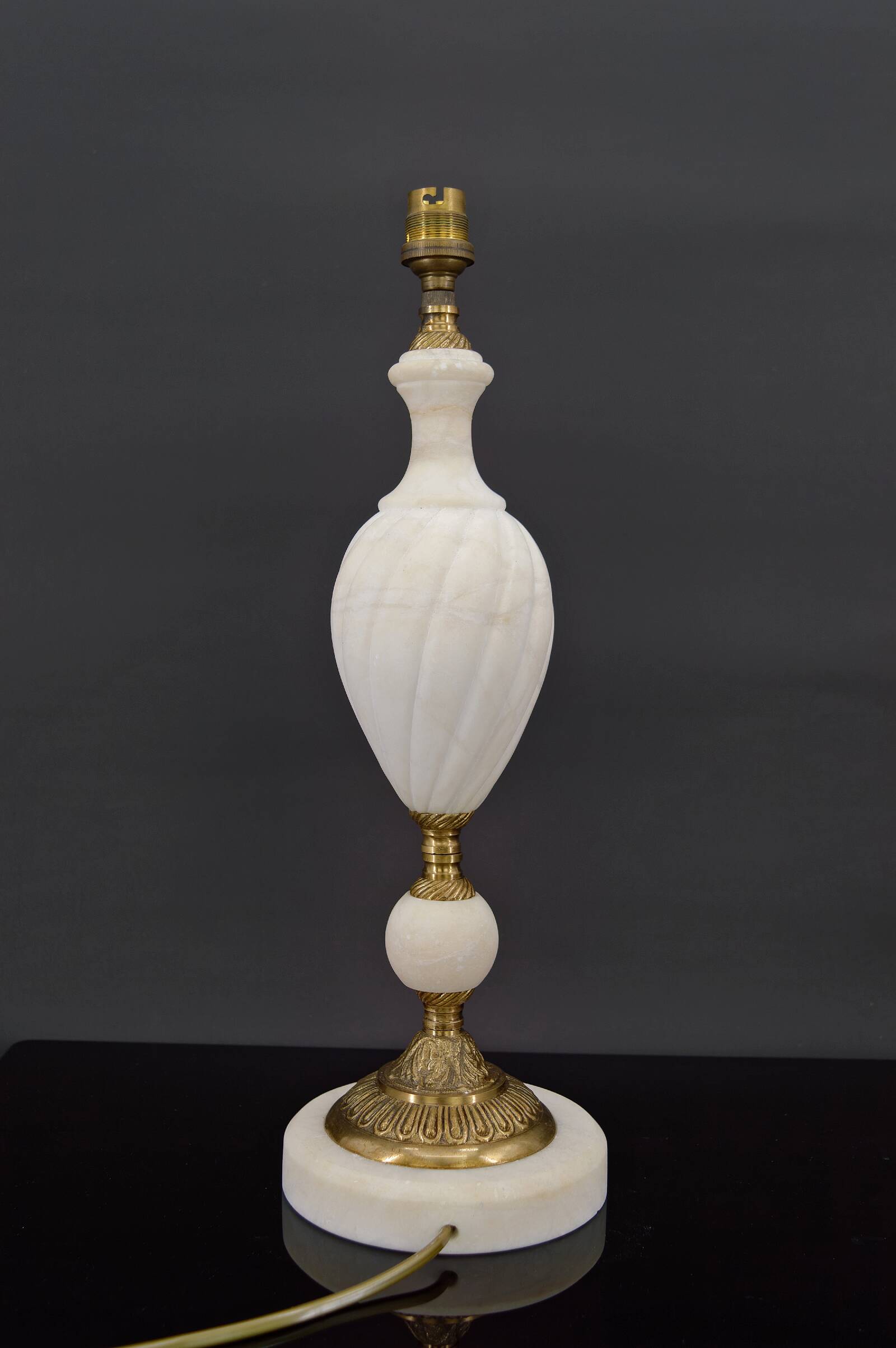 White neoclassical style lamp in alabaster and bronze, italy, circa 1950