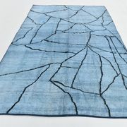 Sky Blue Wool Rug, Modern Handmade Designer Vintage Carpet, 213x281 Cm