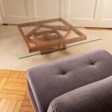Table Corinto en verre et bois, Italie 1970