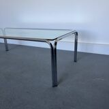 Table basse vintage avec cadre en verre et chrome, années 1970