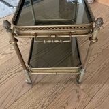 Small rolling serving table in brass and glass, 1970s, Maison Baguès