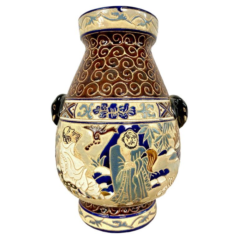 Glazed ceramic vase of the School of Bien-Hoa, Decorations of sages, circa 1930