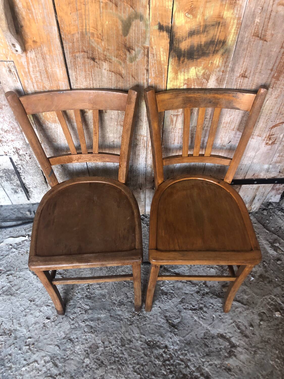 Pair of vintage luterma light wood bistro chairs