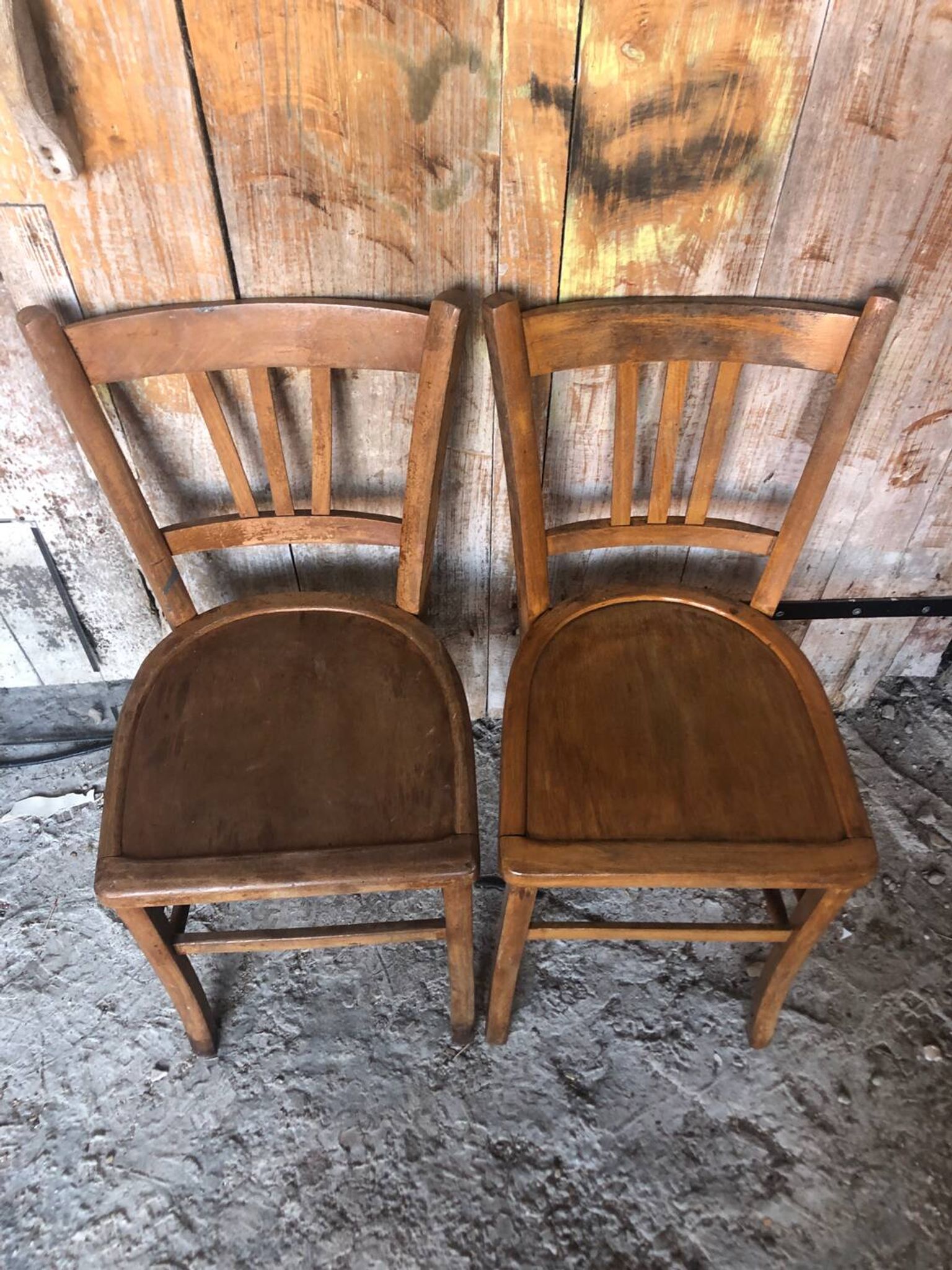 Pair of vintage luterma light wood bistro chairs