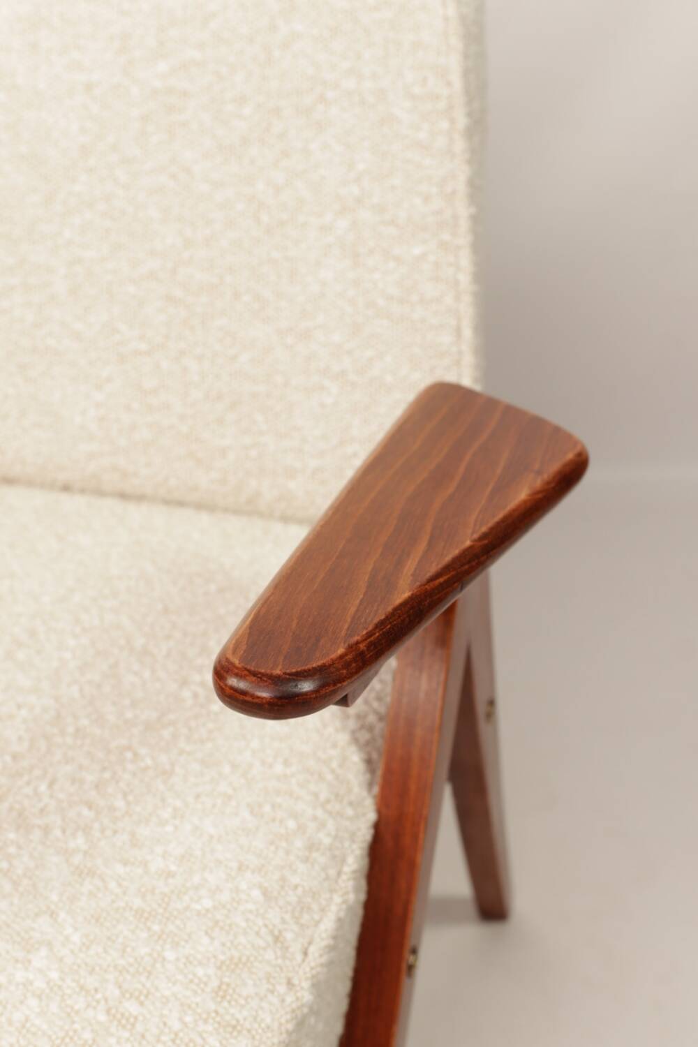 Scandinavian armchair in wood and ecru fabric by Józef Chierowski
