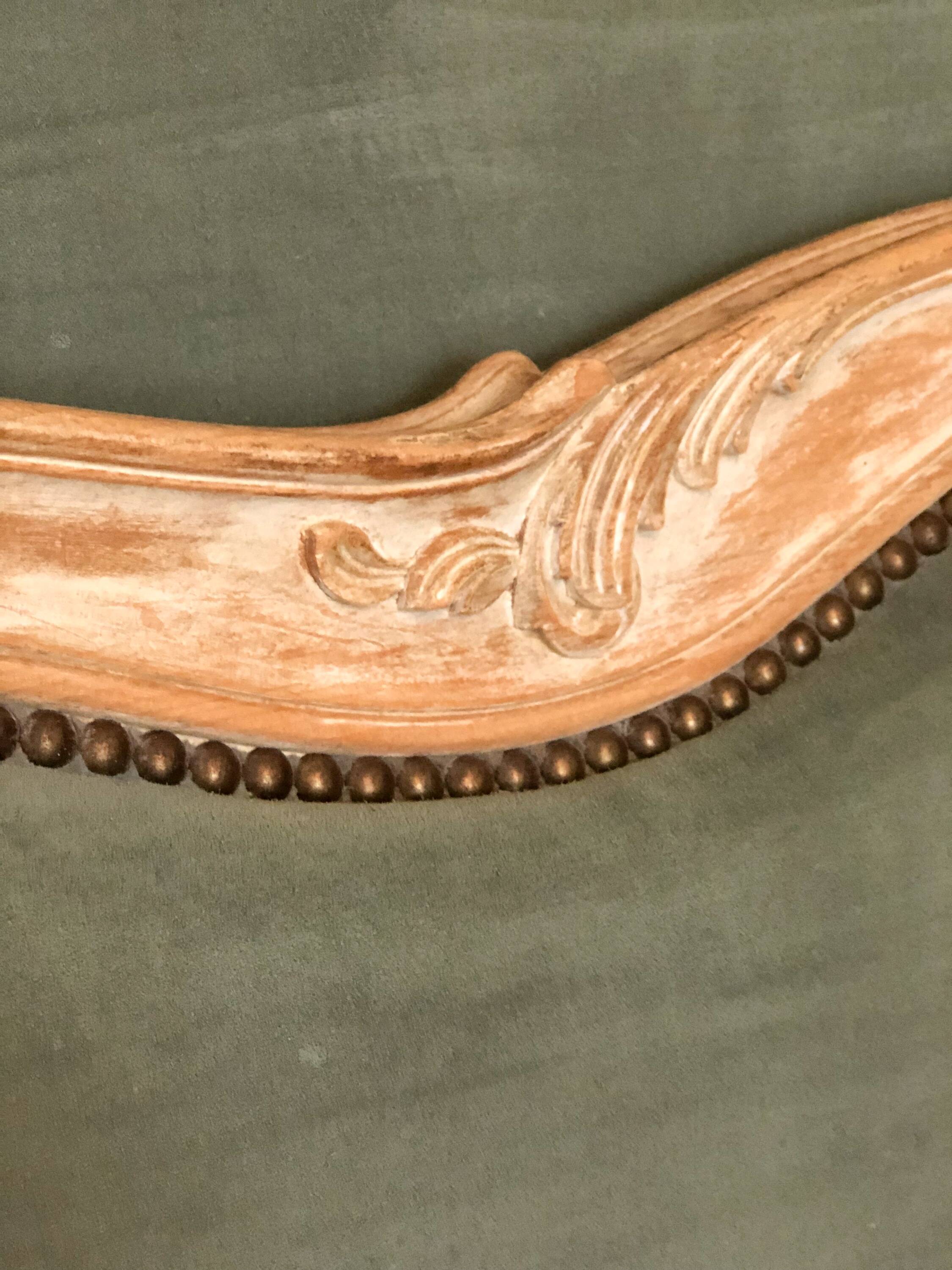 Small headboard, Louis XV style, clay green and wood