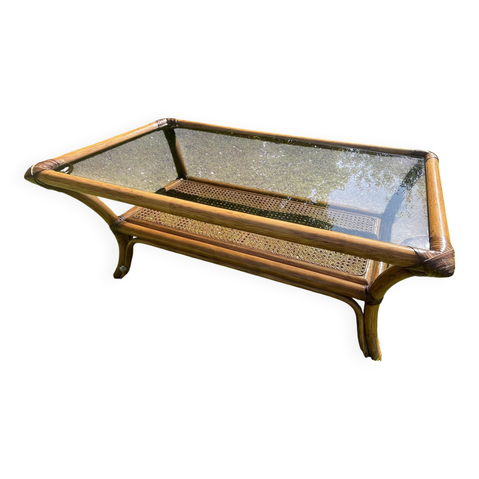 70s rattan coffee table