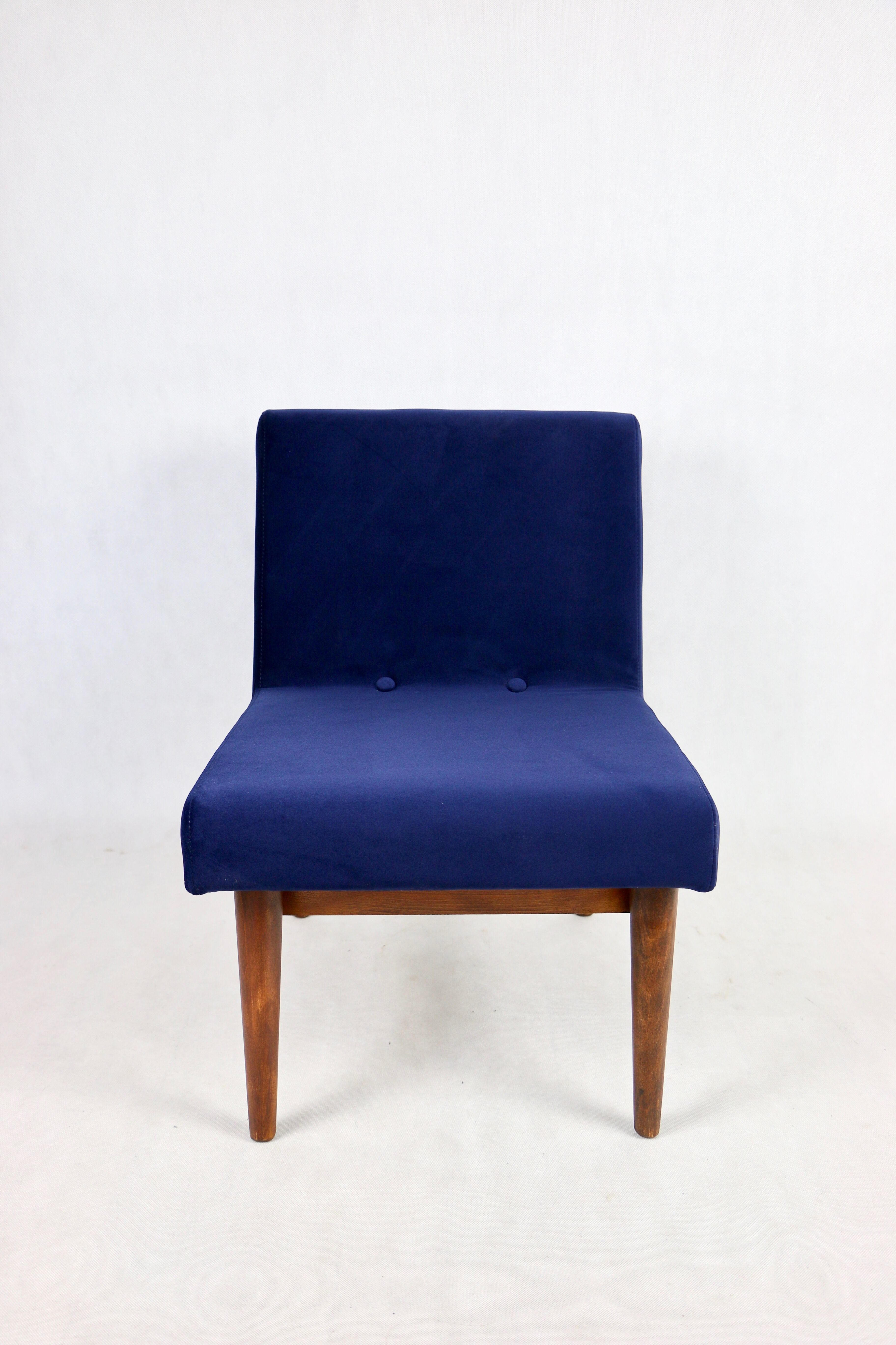 Dark blue velvet lounge chair, 1970s