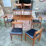 Set of 6 chairs and dining room table with extensions “BCM” circa 1960