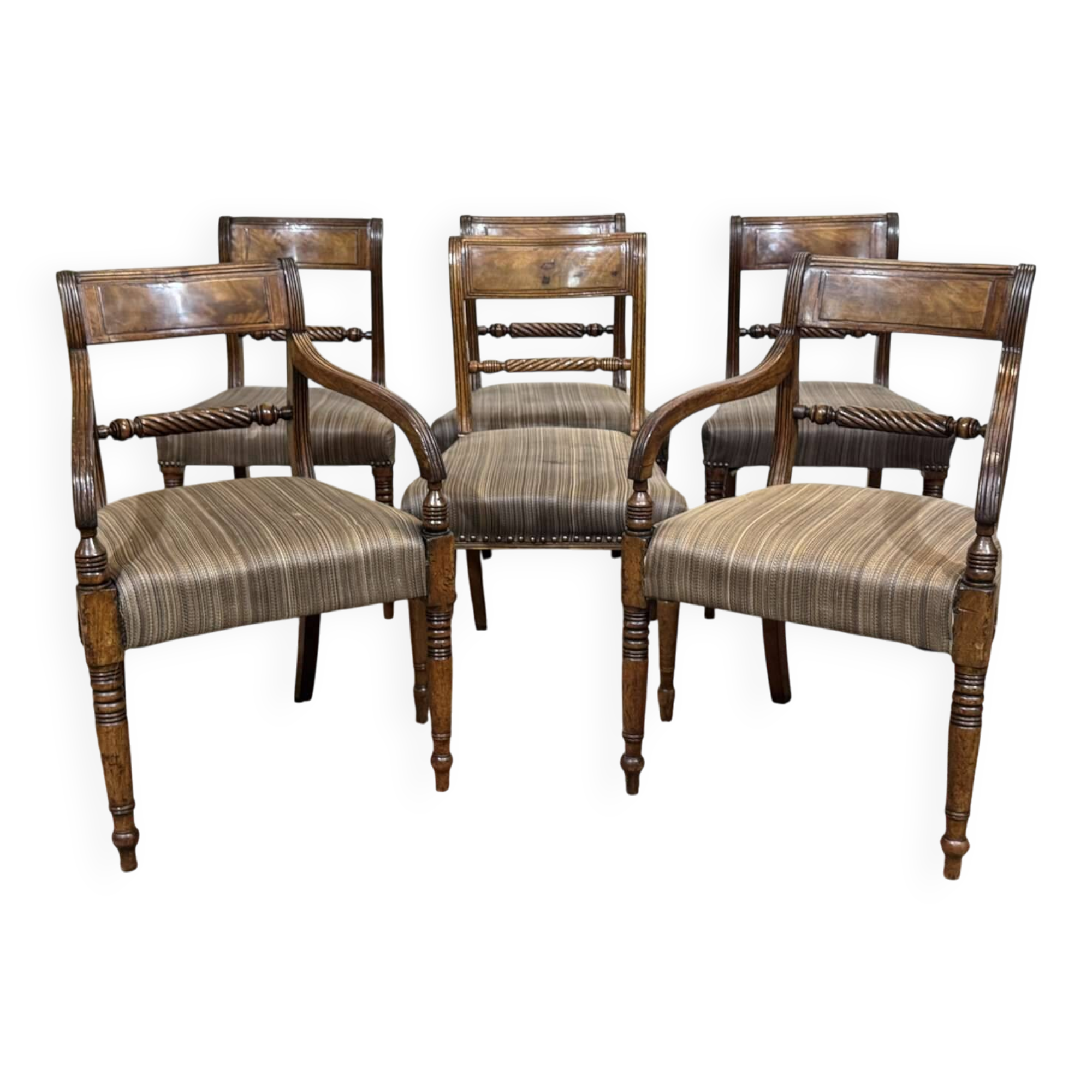 Série de 4 chaises + 2 fauteuils anglais en acajou fin XIXème