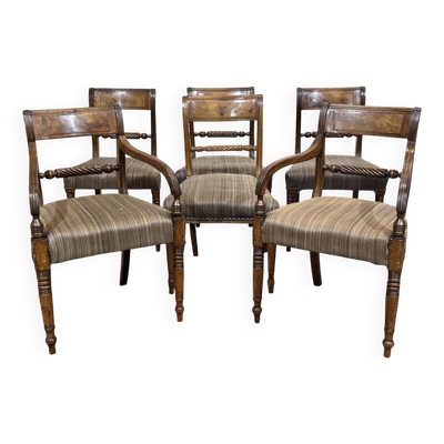 Série de 4 chaises + 2 fauteuils anglais en acajou fin XIXème