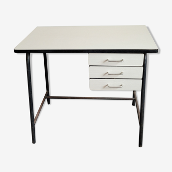 Bureau en formica blanc avec caisson 3 tiroirs