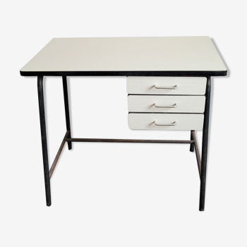 White formica desk with 3-drawer box