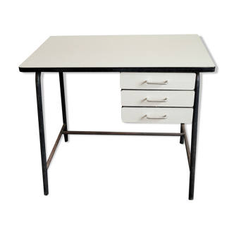 Bureau en formica blanc avec caisson 3 tiroirs